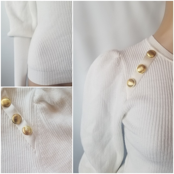 Zara puff shoulder gold button knit sweater - Picture 5 of 9